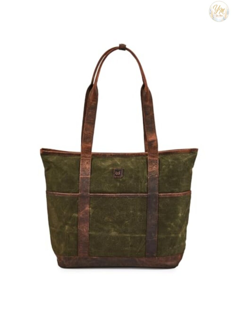 Large Waxed Canvas & Leather Tote Bag for Women Work Shoulder Handbag